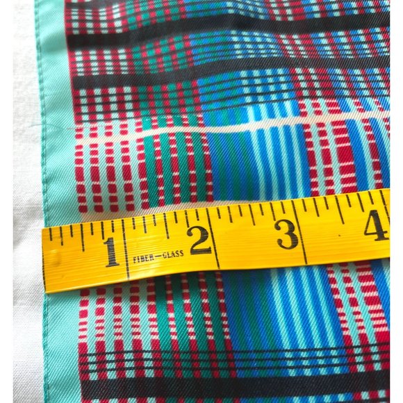 Vintage Morsly Scarf Tartan Plaid Square Geometric Italy 27" Blue Green - Picture 9 of 10